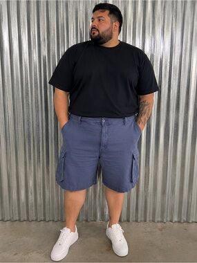 Blue Cargo Shorts Men's Adjustable Waist Utility Casual Shorts Size 40